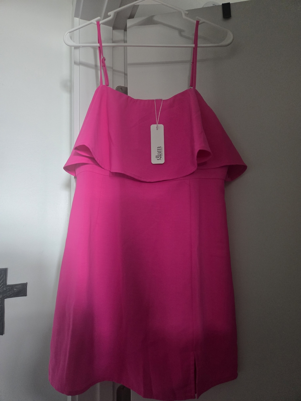 glam Fuchsia Ruffle Strapless-Look Mini Dress